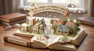 Pop-up paper illustration comparing two Charlotte neighborhoods side by side, representing East-Northeast Charlotte and the Mint Hill corridor